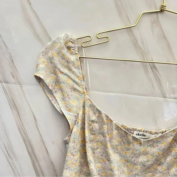 Elodie Floral Off Shoulder Top Size XL Cropped Back Smocked Blouse - Picture 7 of 8